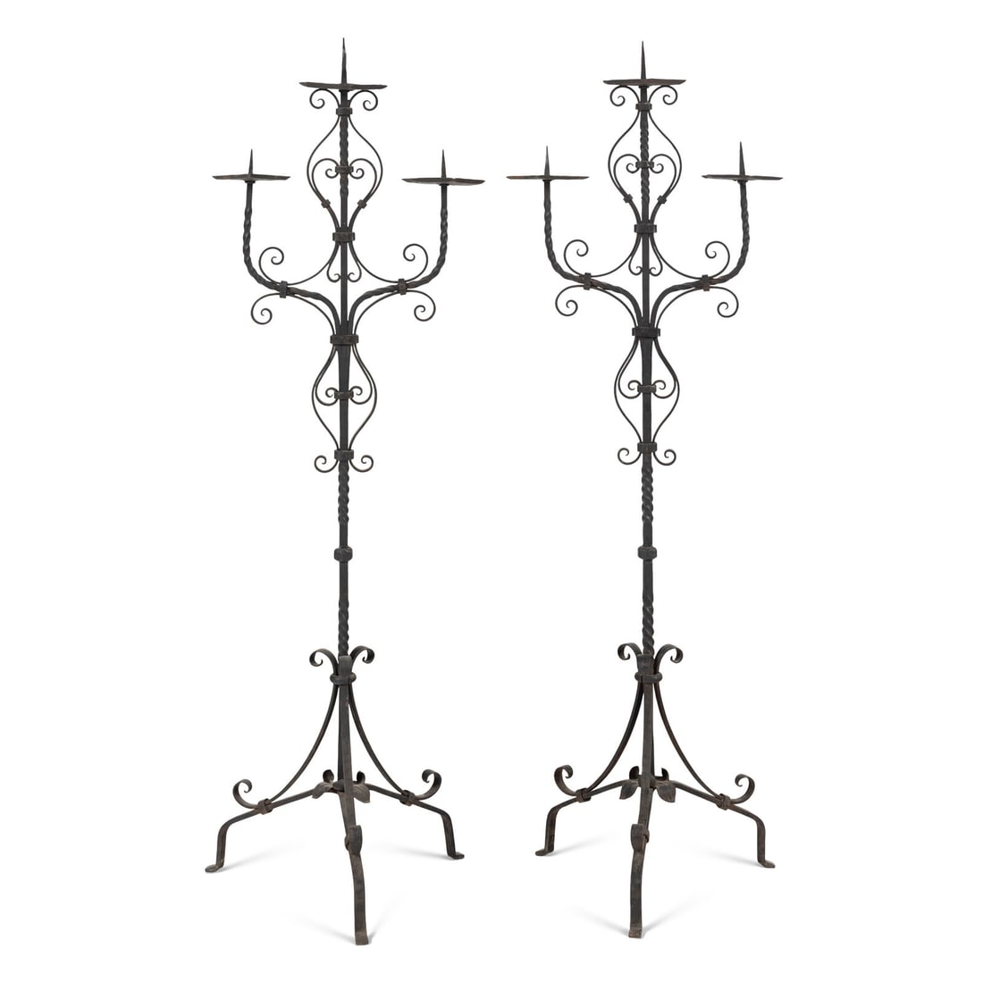 A Pair of Wrought Iron Three-Light Torchères (1 of 2)