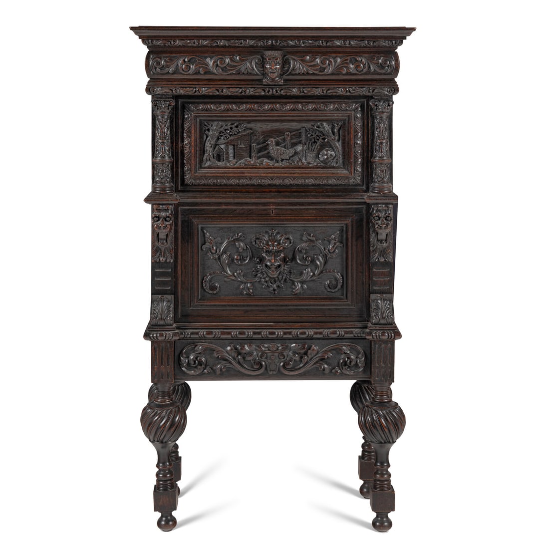 An Italian Renaissance Revival Carved Oak Bureau Cabinet on Stand (1 of 4)