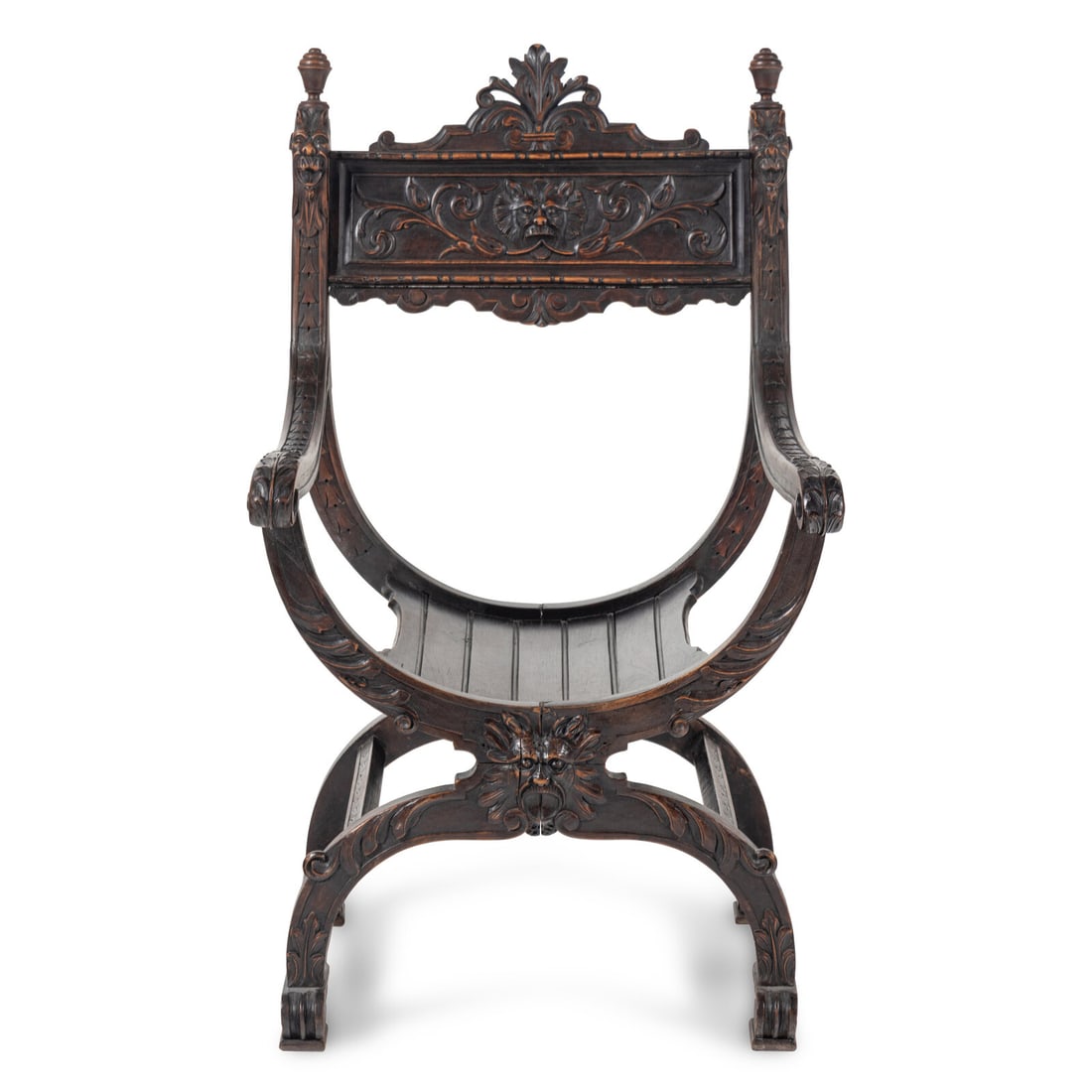 An Italian Renaissance Revival Carved Walnut Savonarola Chair (1 of 3)