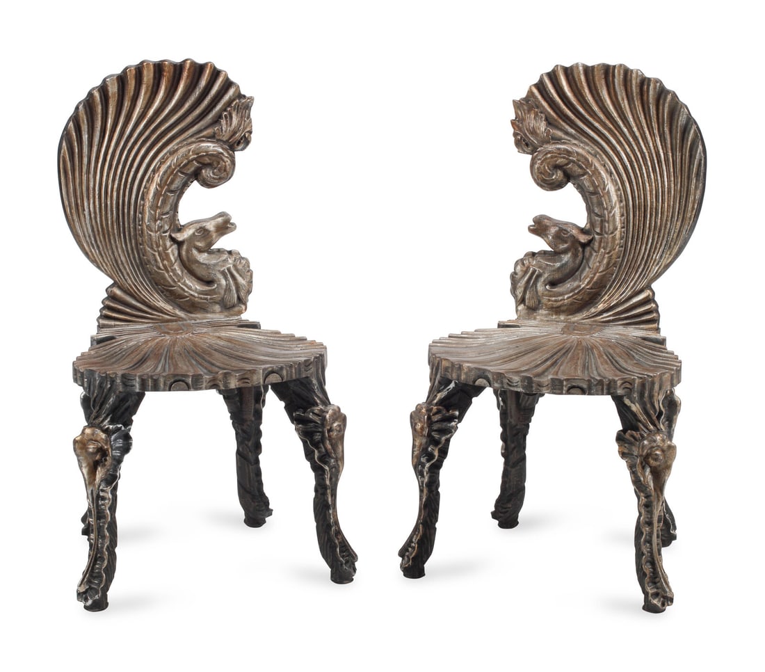 A Pair of Venetian "Grotto" Style Side Chairs: A Pair of Venetian "Grotto" Style Side Chairs 20th Century Height 35 x width 18 x depth 17 inches. This lot is located in Chicago.
