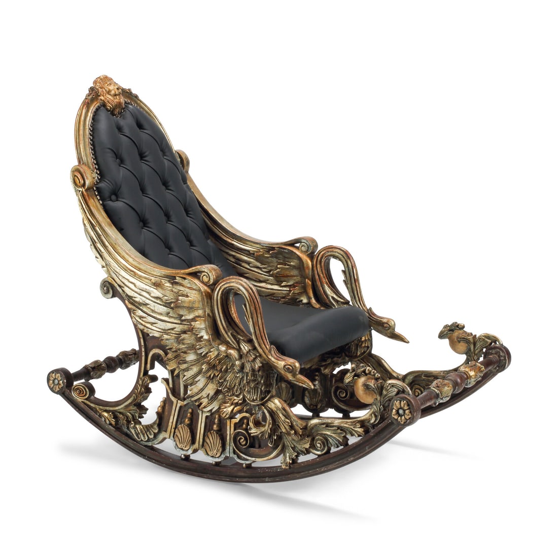 An Italian "Grotto" Style Carved Giltwood Rocking Chair: An Italian "Grotto" Style Carved Giltwood Rocking Chair 20th Century Height 41 1/2 x width 24 x depth 48 inches. This lot is located in Chicago.