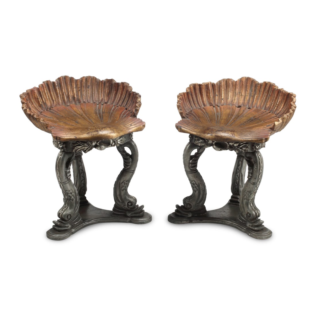 A Pair of Italian "Grotto" Style Stools: A Pair of Italian "Grotto" Style Stools 20th Century Height 21 x width 20 x depth 20 inches. This lot is located in Chicago.