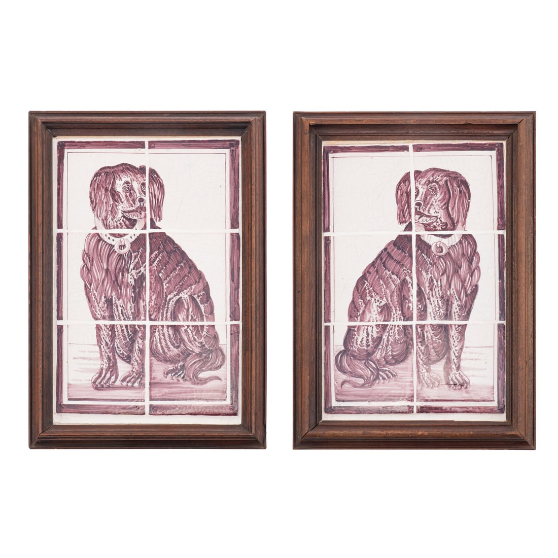 A Pair of Framed White and Sepia Glazed Tile Panels of Dogs (1 of 5)