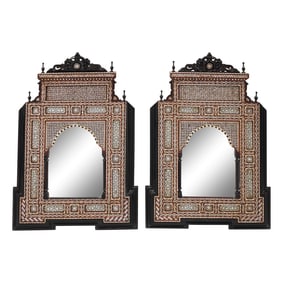 A Pair of Moorish Style Marquetry Mirrors