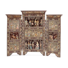 An Egyptian Style Mother-of-Pearl Inlaid Three-Panel Screen