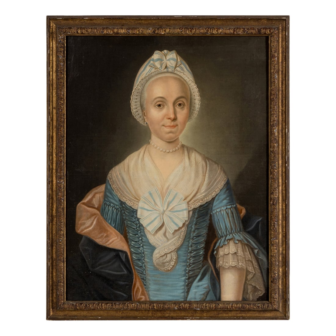 British, 18th Century: British, 18th Century Portrait of a Lady oil on canvas laid to masonite panel 31 x 24 inches. This lot is located in Chicago.