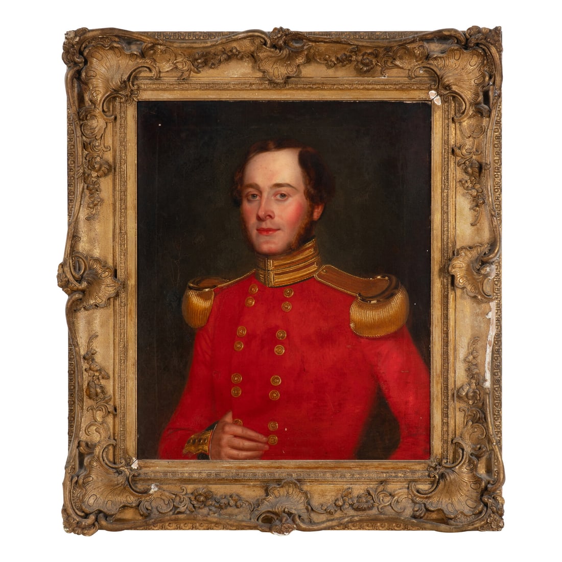 English, 19th Century: English, 19th Century Portrait of an Officer oil on canvas 30 x 25 inches. Property from the Estate of Ben Solomon, Solomon-Paris Antiques, Indianapolis, Indiana This lot is located in Chicago. 