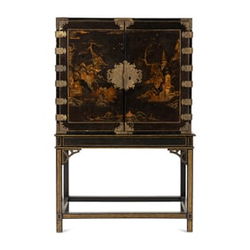 A Japanese Lacquer and Brass-Mounted Cabinet on Stand