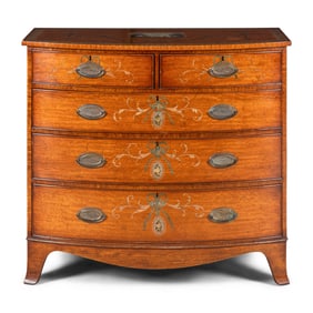 A Late George III Paint-Decorated Mahogany Bow-Front Chest of Drawers