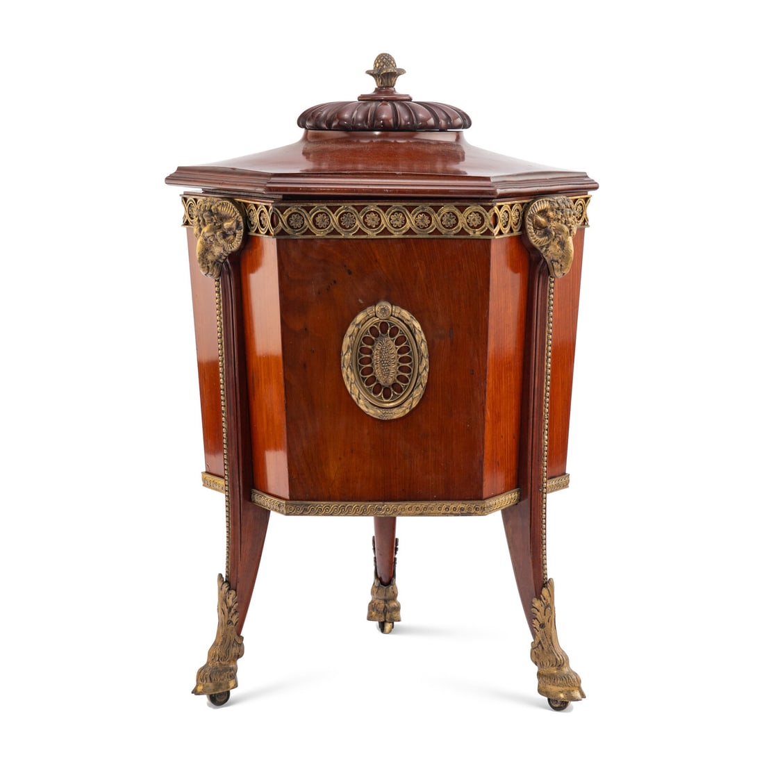 A George III Style Mahogany and Gilt Bronze Mounted Cellarette: A George III Style Mahogany and Gilt Bronze Mounted Cellarette 20th Century Height 29 x width 19 x depth 17 inches. Property from the Collection of Ronnie Dorsey This lot is located in Chicago.