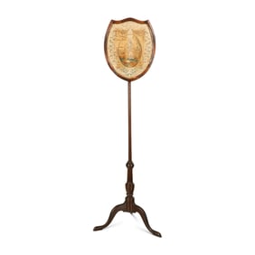 A Regency Needlework Upholstered Shield-Form Fire Screen