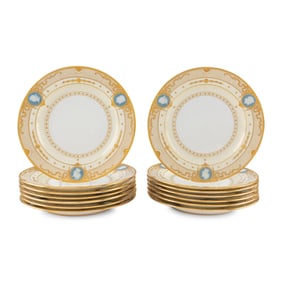 A Set of Fourteen Minton Pâte-sur-Pâte Porcelain Plates