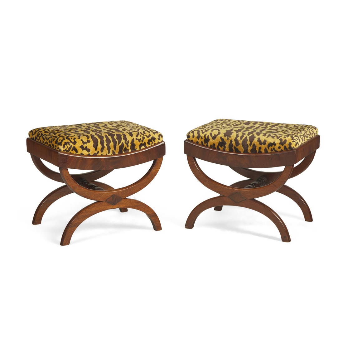 A Pair of Classical Mahogany Curule-Form Stools: A Pair of Classical Mahogany Curule-Form Stools Likely New York, Circa 1820 Height 16 1/2 x width 19 x depth 14 1/4 inches. Property of a Main Line Gentleman, Pennsylvania This lot is located in Phila