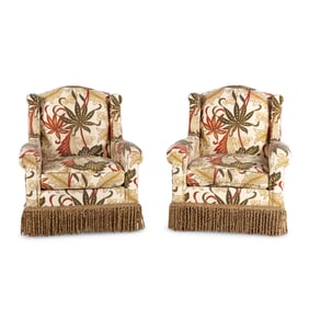 A Pair of Printed Cotton Upholstered Lounge Chairs