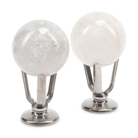 A Pair of Rock Crystal Spherical Ornaments