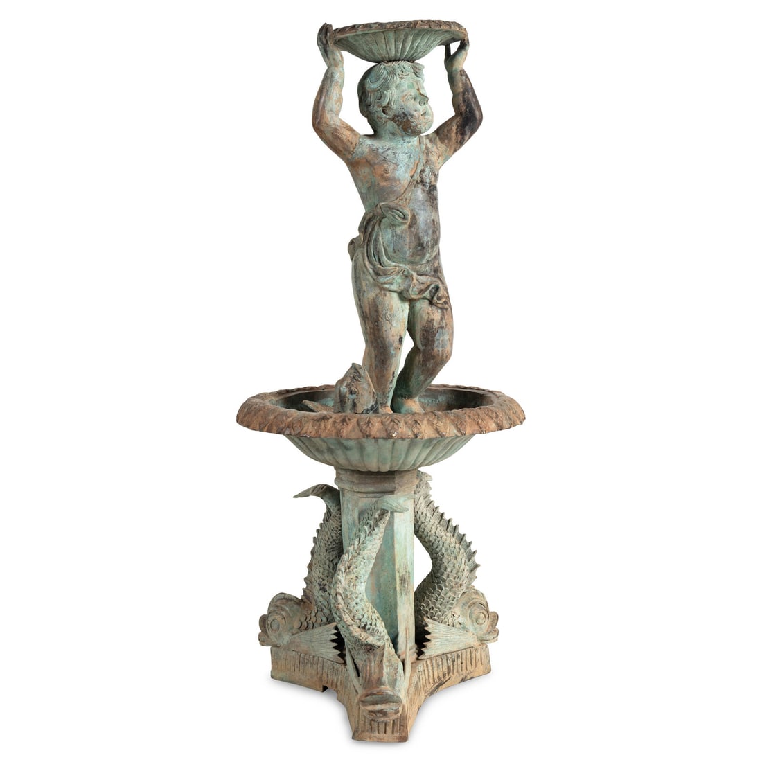 A Patinated Bronze Figural Fountain: A Patinated Bronze Figural Fountain 20th Century Height 59 x width 26 x depth 26 inches. This lot is located in Chicago. Provenance: Estate of Christel DeHaan, Indianapolis, Indiana Acquired from the
