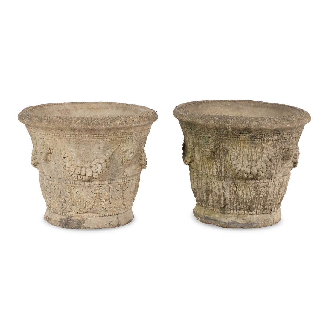A Pair of Cast Stone Jardinières: A Pair of Cast Stone Jardinières 19th/20th Century Height 19 1/2 x diameter 23 inches. This lot is located in Chicago. Provenance: Estate of Christel DeHaan, Indianapolis, Indiana Acquired from t