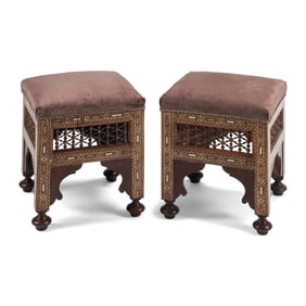 A Pair of Moorish Style Marquetry Stools