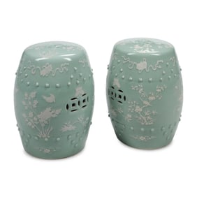 A Pair of Celadon Glazed Porcelain Garden Seats