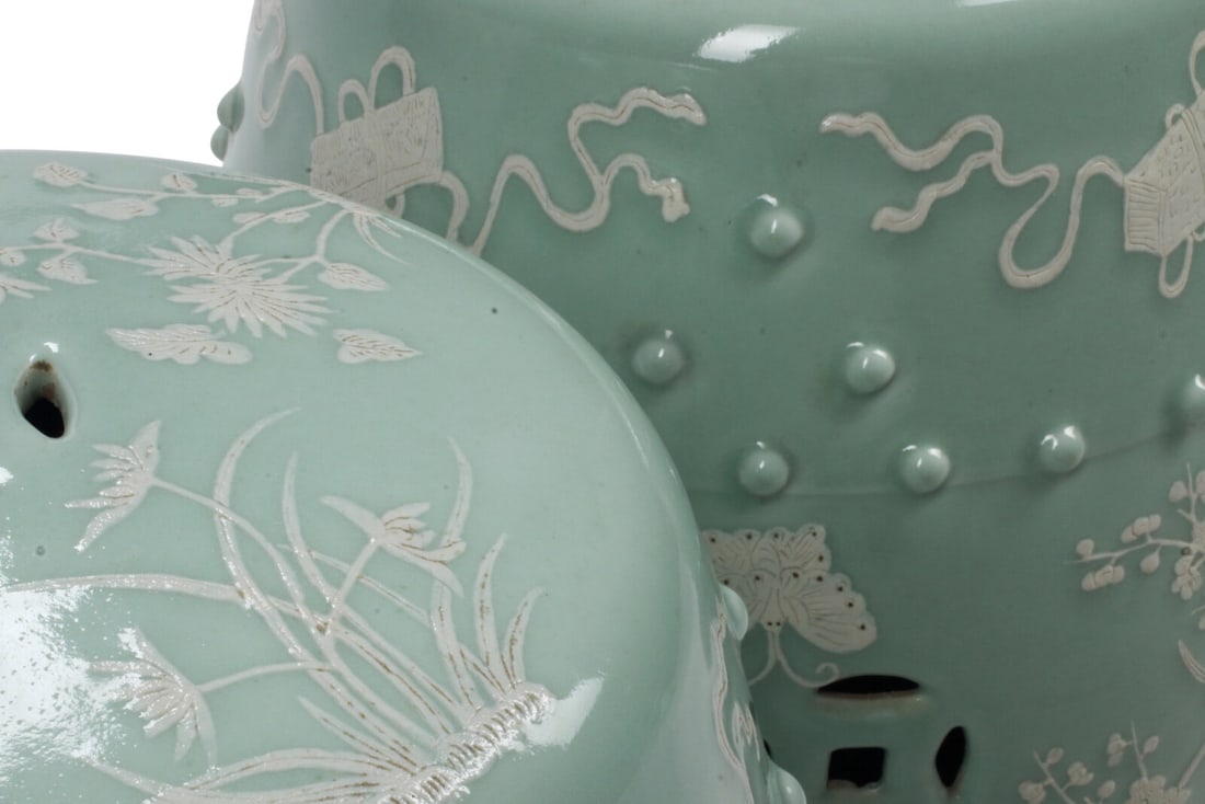 A Pair of Celadon Glazed Porcelain Garden Seats - 2