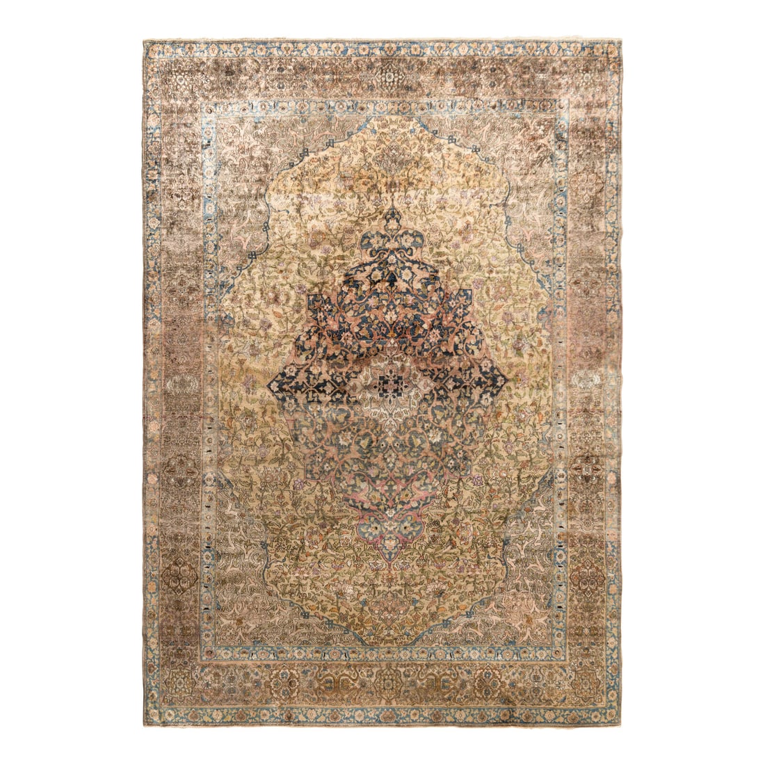 A Kashan Silk Carpet: A Kashan Silk Carpet Circa 1900 11 feet 5 inches x 8 feet 4 1/2 inches. Property of a Main Line Gentleman, Pennsylvania This lot is located in Chicago.