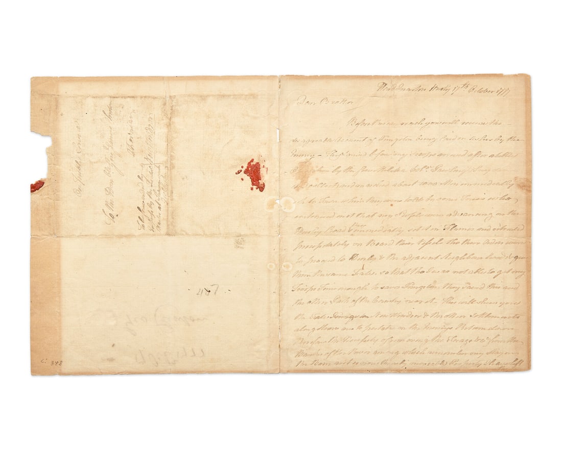 [American Revolution] Clinton, George. Autograph Letter, signed: [American Revolution] Clinton, George. Autograph Letter, signed Governor George Clinton Reports on the Burning of Kingston by the British, New York's First State Capital "Head Quarters, Hurley", Octob