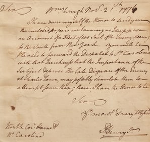 [American Revolution] Henry, Patrick. Autograph Letter, signed