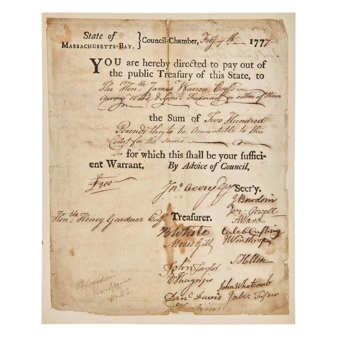[American Revolution] Partially-Printed Document for a Secret Anti-Loyalist Committee (1 of 2)