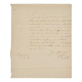 [Franklin, Benjamin] Franklin, Benjamin. Autograph Letter, signed, to His Close and Lifelong Friend
