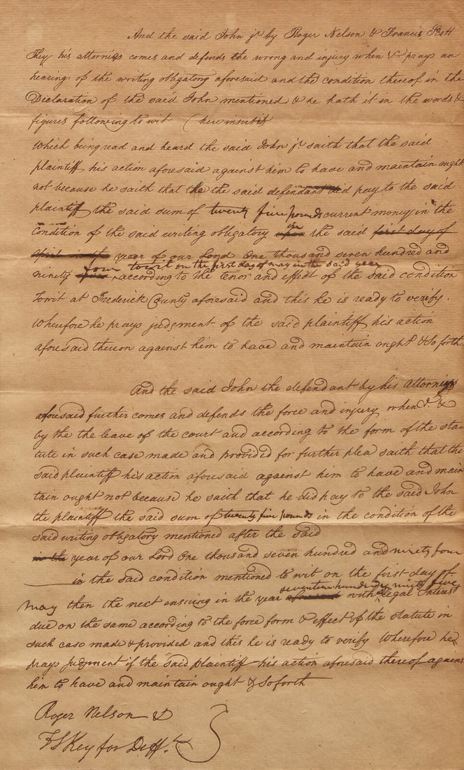 Key, Francis Scott. Autograph Document, signed (1 of 2)