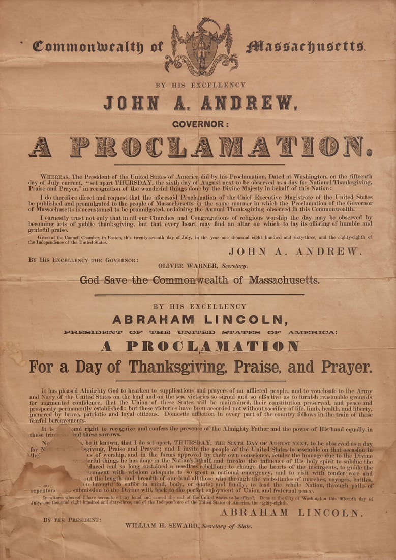 [Lincoln, Abraham] A Proclamation For a Day of Thanksgiving... (1 of 2)