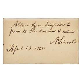 [Lincoln, Abraham] Lincoln, Abraham. One of His Last Written Documents, Penned the Day Before He Was