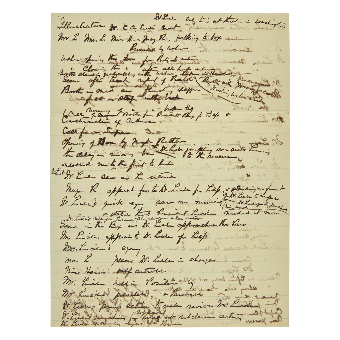 [Lincoln, Abraham] Leale, Charles A. Autograph Notes Recounting Lincoln's Assassination: [Lincoln, Abraham] Leale, Charles A. Autograph Notes Recounting Lincoln's Assassination Years After Lincoln's Assassination, Dr. Charles Leale Vividly Pieces Together His Memories of That Tragic Night