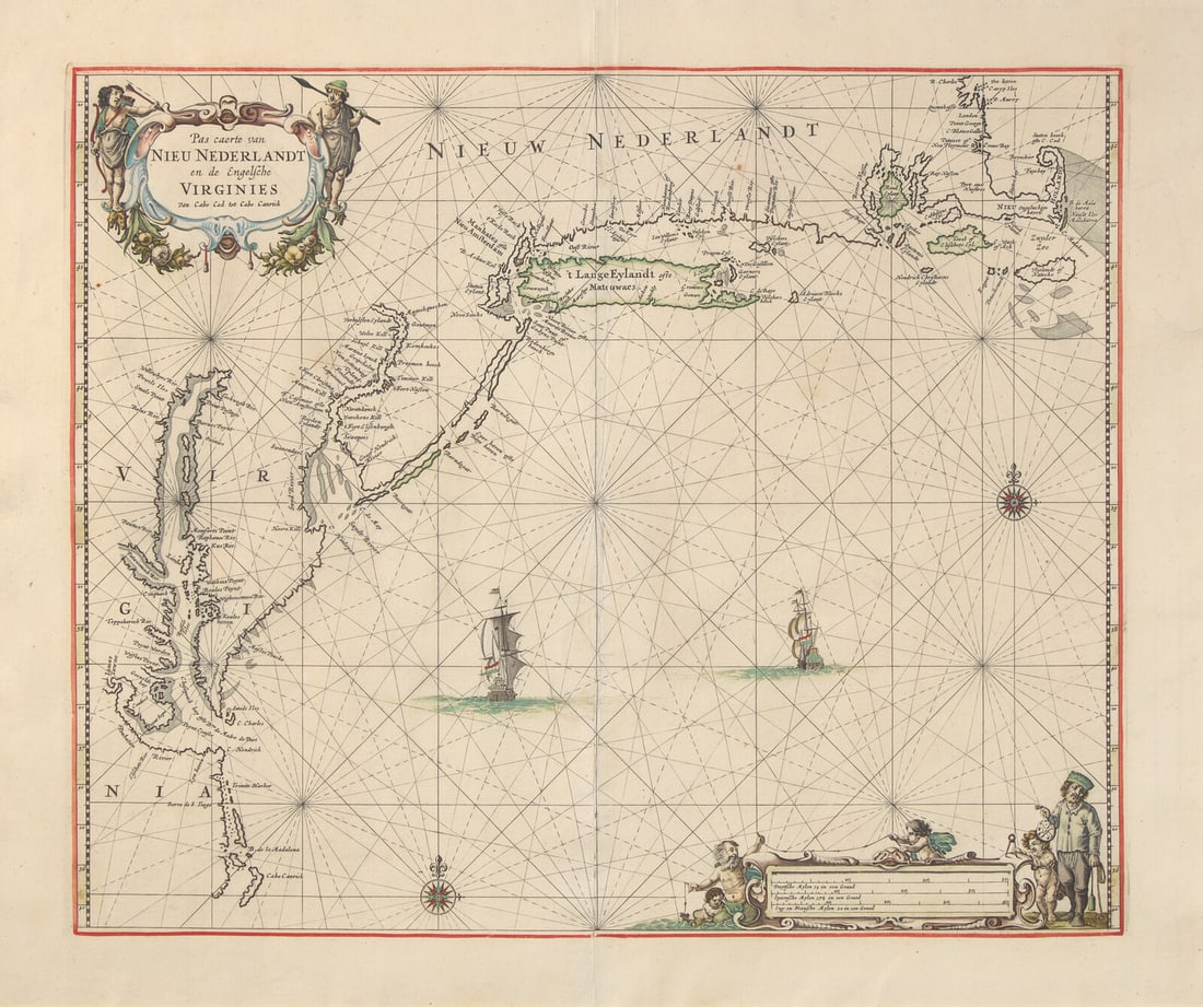 [Maps & Atlases] (Goos, Pieter). Pas caerte van Nieu Nederlandt en de Engelsche Virginies... (1 of 2)