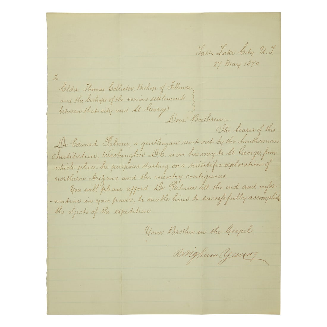 [Mormonism] Young, Brigham. Autograph Letter, signed (1 of 1)