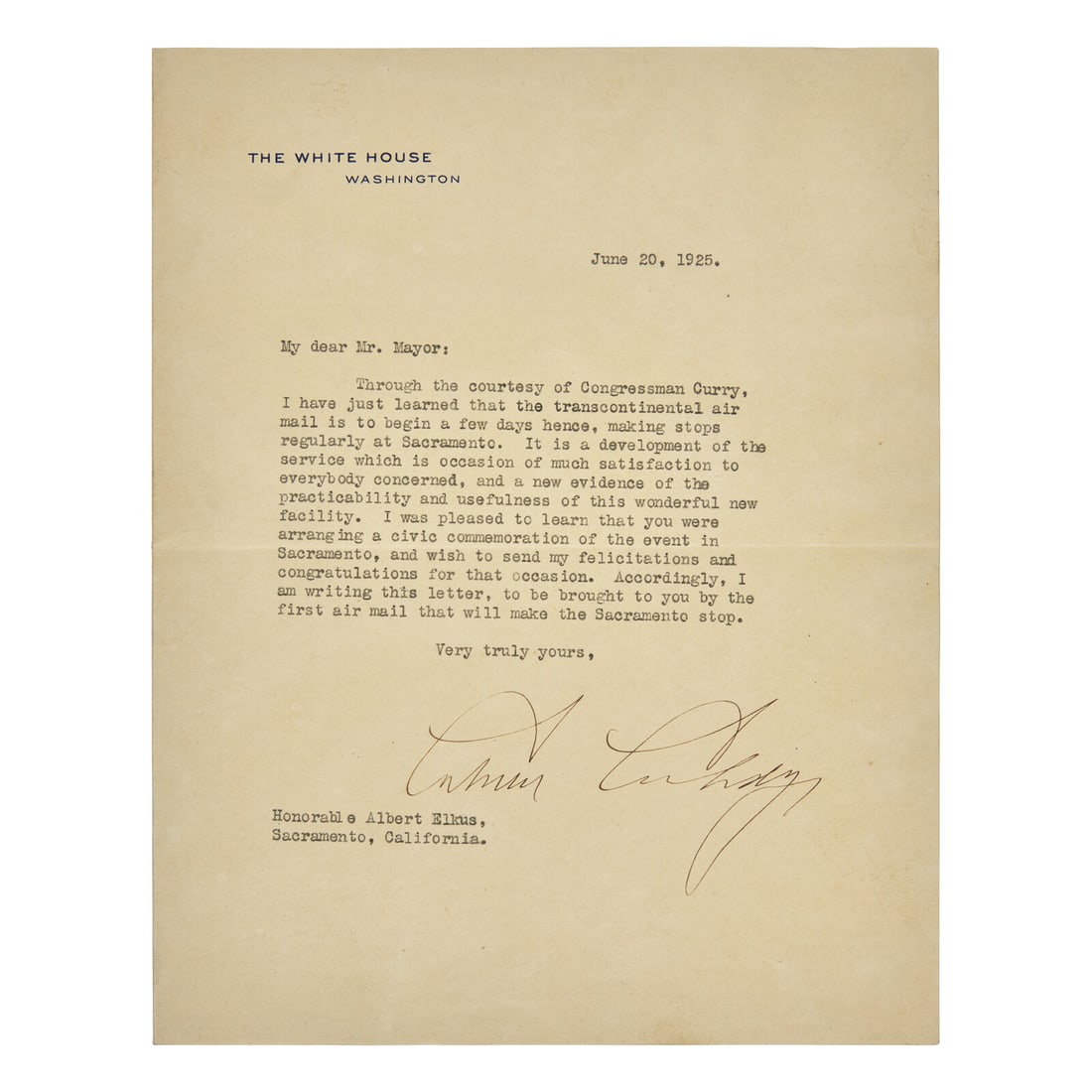 [Presidential] Coolidge, Calvin. Typed Letter, signed (1 of 3)
