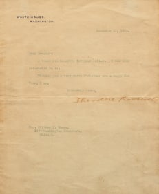 [Presidential] Roosevelt, Theodore. Typed Letter, signed