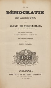 [Tocqueville, Alexis de] De la Democratie en Amerique... First Edition