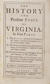 [Virginia] (Beverly, Robert). The History and Present State of Virginia... First Edition