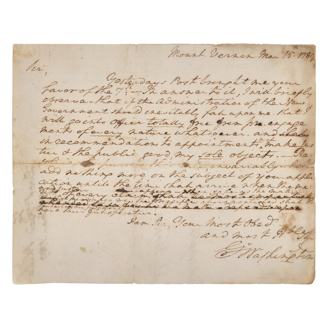 [Washington, George] Washington, George. Autograph Letter, signed (1 of 2)