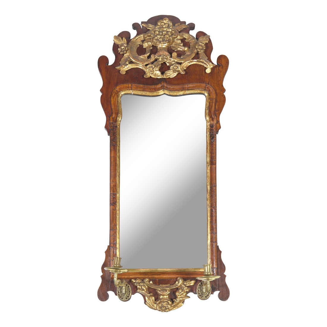 A George I Mahogany and Giltwood Looking Glass with Brass Candlearms (1 of 3)