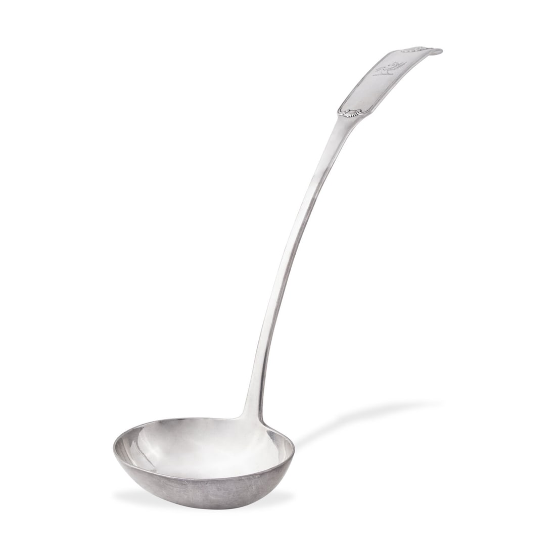 A Scottish George III Sterling Silver Punch Ladle in the "King" Pattern: A Scottish George III Sterling Silver Punch Ladle in the "King" Pattern John Ziegler, Edinburgh, 1814 the handle end engraved with armorial crest in the form of a pegasus, marked. Length 13 inches, We