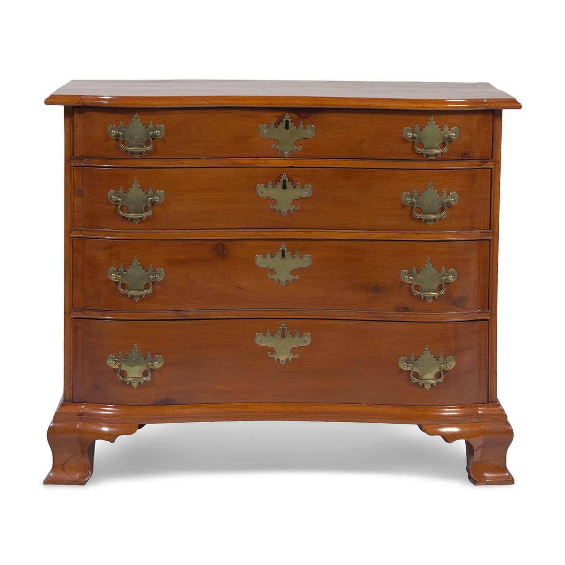 A Chippendale Cherry Oxbow Chest of Drawers: A Chippendale Cherry Oxbow Chest of Drawers Probably Shop of Eliphalet Chapin, East Windsor or Hartford, Connecticut, Circa 1785-1795 with molded top, over four graduated long drawers, on molded base