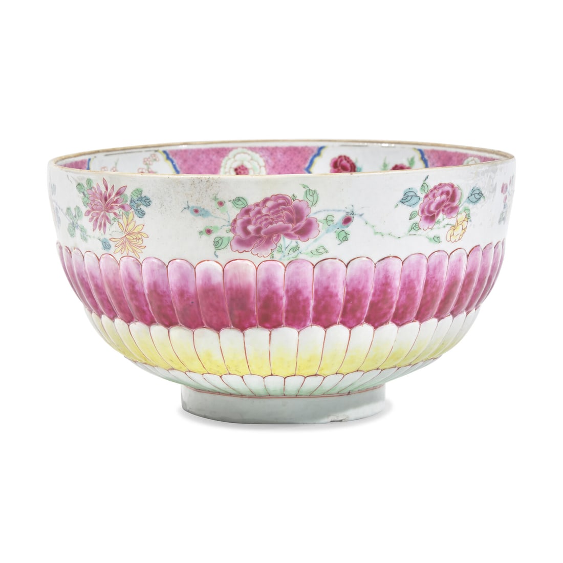 A Chinese Export Porcelain Pink Lotus Punch Bowl: A Chinese Export Porcelain Pink Lotus Punch Bowl 18th Century Height 6 x diameter 10 7/8 inches. Property from the Estate of Helen Elliot Scott (1928-2024) This lot is located in Philadelphia. Provena