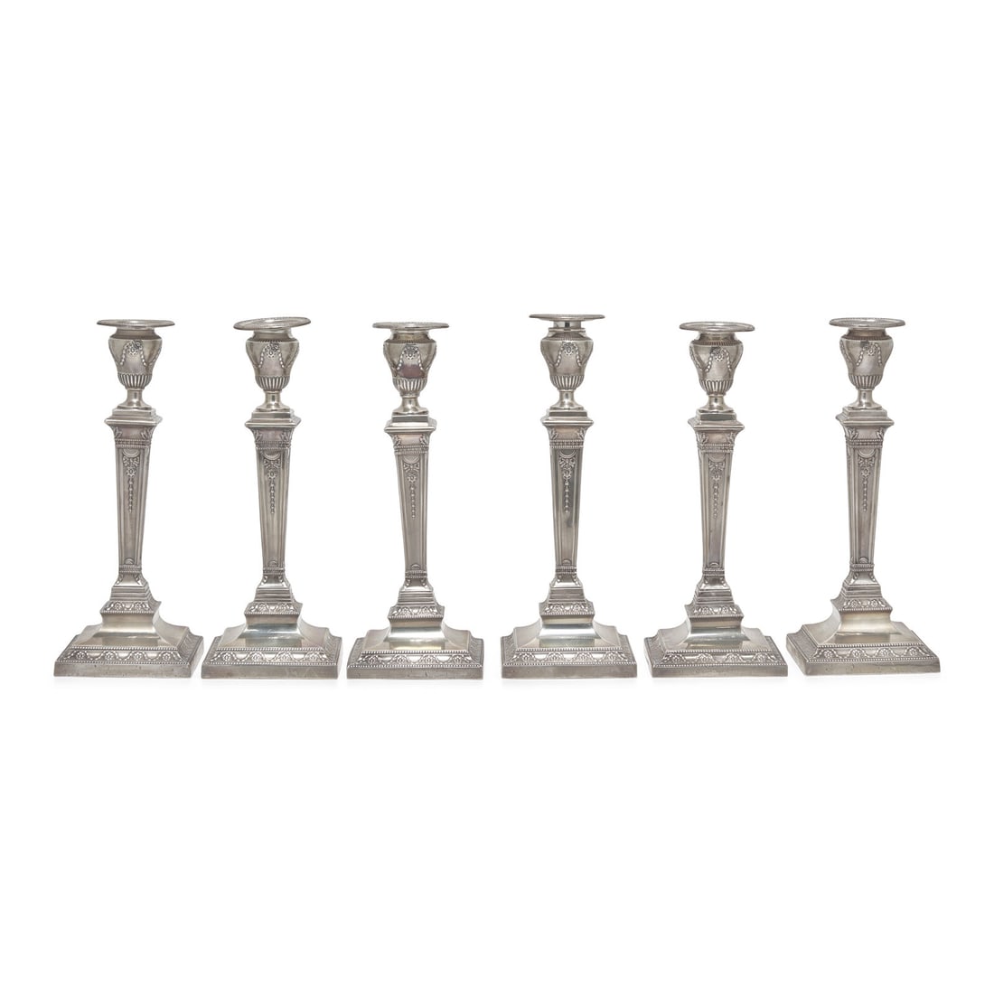A Set of Six Neoclassical Style Weighted Sterling Silver Candlesticks (1 of 4)