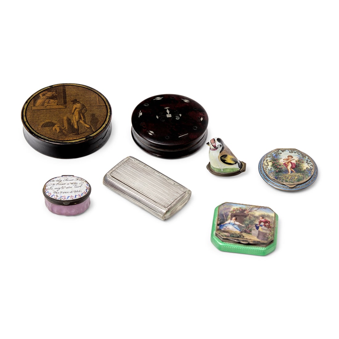 An Assorted Group of Seven Tobacco or Snuff Boxes and Compacts (1 of 4)