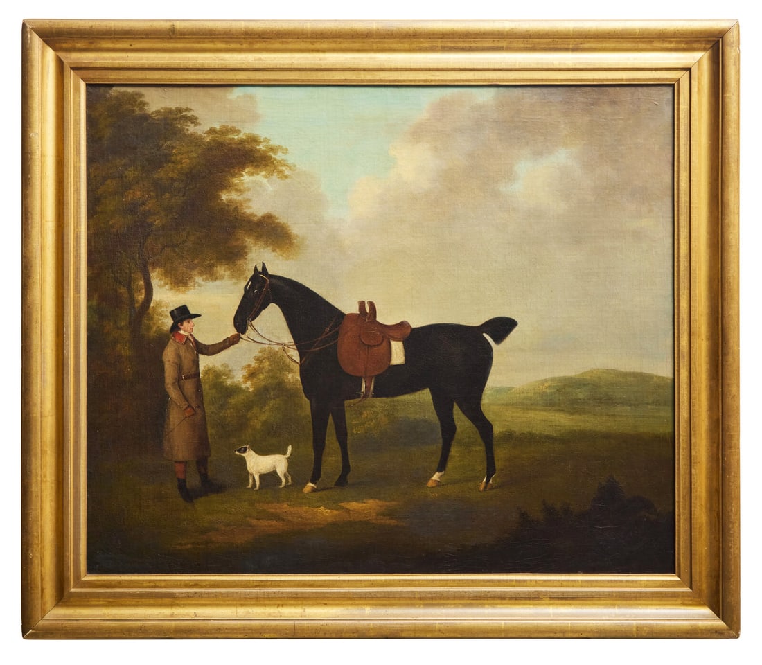 Manner of John Nost Sartorius (English, 1759-1828), An Equestrian Scene: Manner of John Nost Sartorius (English, 1759-1828), An Equestrian Scene with faint signature, l.l., oil on canvas, framed. 24 1/2 x 29 inches (sight), 30 1/2 x 35 1/2 inches (frame). Property from the