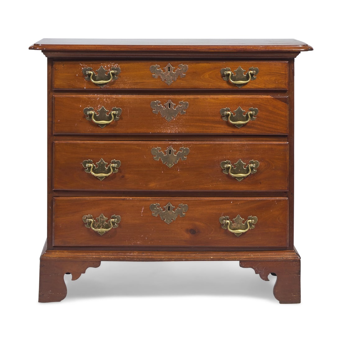 A Chippendale Mahogany Chest of Drawers: A Chippendale Mahogany Chest of Drawers Southeastern Pennsylvania, Circa 1760-1780 with molded top having notched corners, over four graduated drawers, on molded base with shaped bracket feet. Height