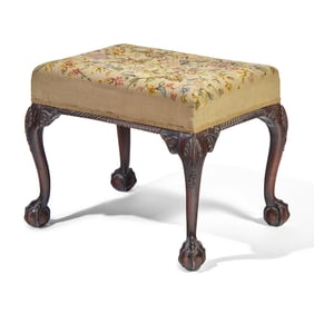A George III Style Carved Mahogany Stool with Needlepoint Upholstery