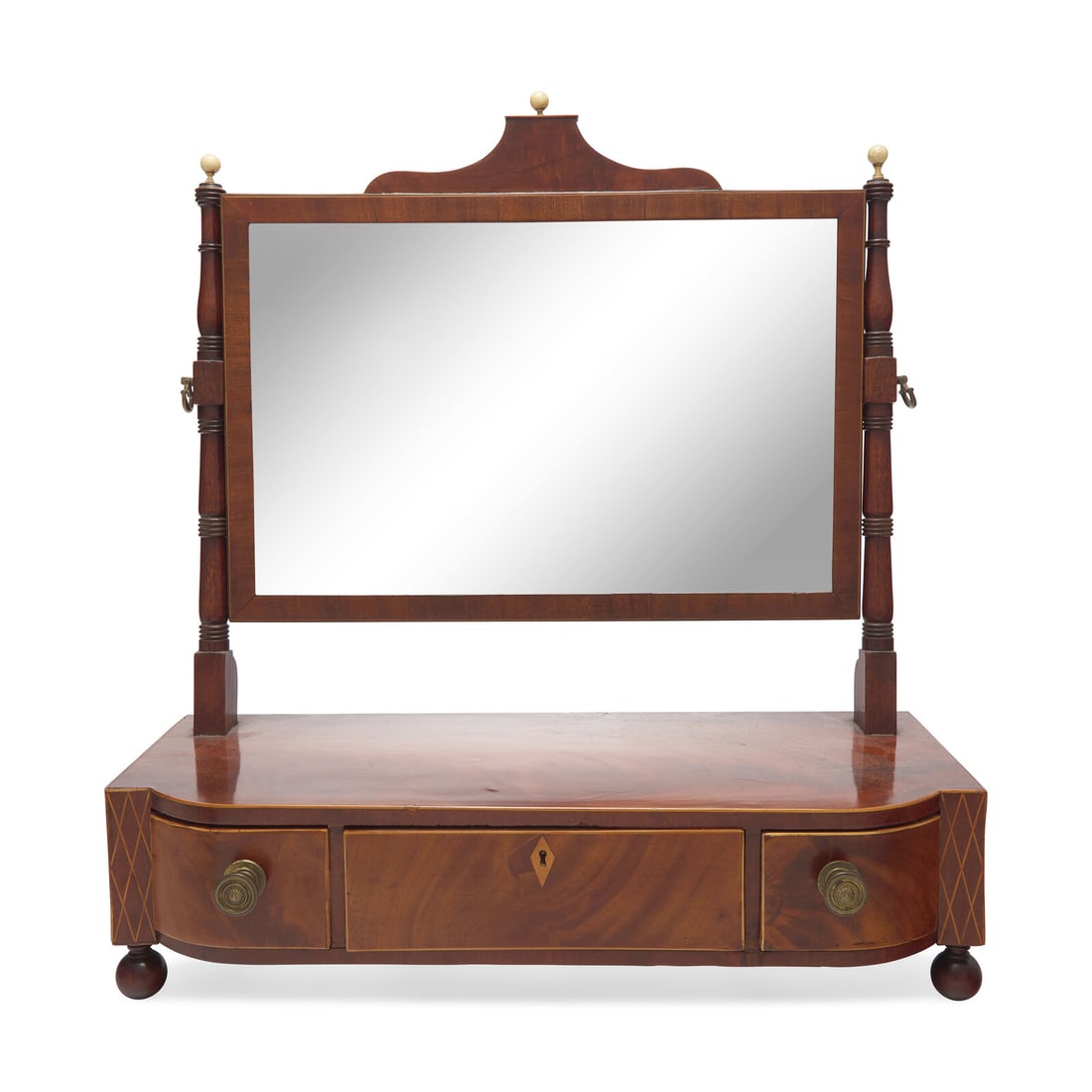 A Fine Federal Inlaid Mahogany Dressing Stand With Mirror: A Fine Federal Inlaid Mahogany Dressing Stand With Mirror Circa 1800 Height 23 x width 21 1/2 x depth 10 (overall). This lot is located in Philadelphia. Provenance: A New York collection.
